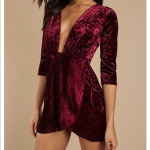 Wine velvet wrapped dress